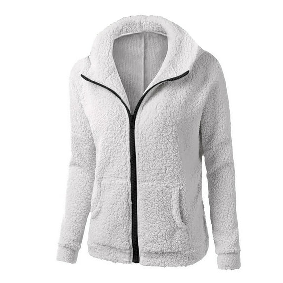 Admvng Women's Winter Coats Solid Color Warm Loose Plush Zip Long Sleeve Hooded Casual Jacket Winter Long Coats for Women S-2XL