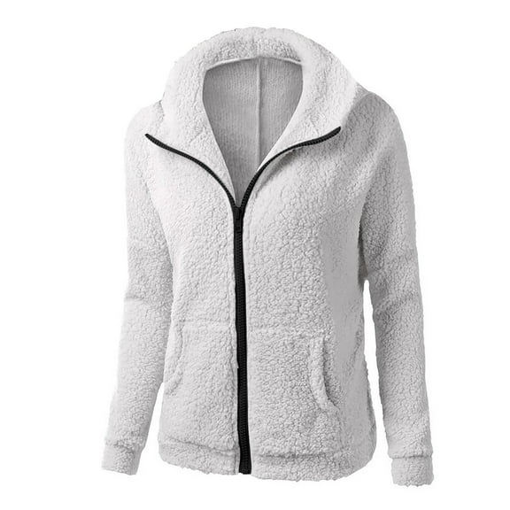 Admvng Women's Winter Coats Solid Color Warm Loose Plush Zip Long Sleeve Hooded Casual Jacket Winter Long Coats for Women S-2XL