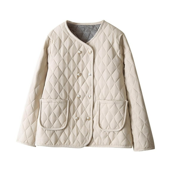 Admvng Women's Winter Quilted Jackets Long Sleeve Button Down Diamond Puffer Jacket Outerwear Coats with Pockets XL-4XL