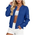 thumbnail image 1 of Admvng Womens Baseball Bomber Jacket Waffle Knit Zip Up Zipper Pocket Cropped Lightweight Casual Coat, 1 of 5