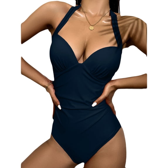 Admvng Womens Bathing Suits Plunging V Neck Bathing Suit Open Back One Piece Swimsuits S-XL