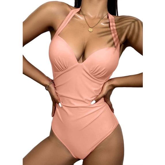 Admvng Womens Bathing Suits Plunging V Neck Bathing Suit Open Back One Piece Swimsuits S-XL