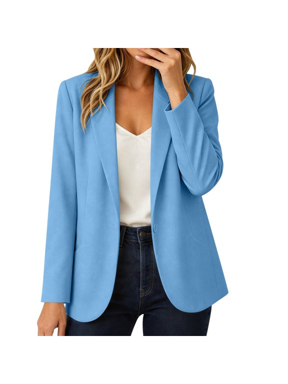 Womens Blazer Crew Neck Long Sleeve Slim Casual Office Jacket