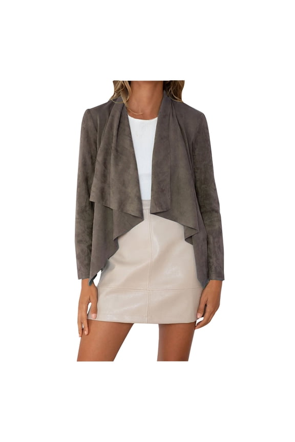 Womens Blazer Jacket Faux Suede Waterfall Draped Long Sleeve Asymmetrical Hem Casual Night Out Outerwear Coat