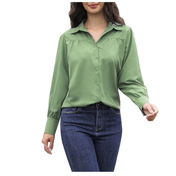 Admvng Womens Blouse Button Down Long Sleeve Office Casual Wear Shirts