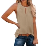 Admvng Womens Blouse Keyhole Neck Sleeveless Pleated Tank Top Casual ...