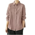 thumbnail image 1 of Admvng Womens Blouses Fashionable Cotton and Linen Embroidered Lapel Button Long Sleeved Shirt Top M-4XL, 1 of 5