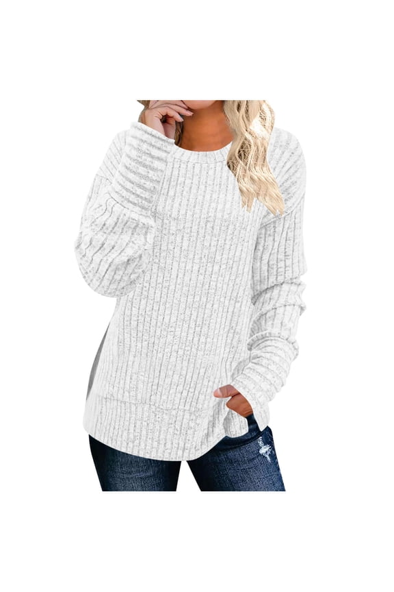 Womens Blouses Tunic Tops Casual Solid Round-neck Long Sleeve Blouses Slim Layer T Shirt, Size S-2XL