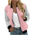 thumbnail image 1 of Admvng Womens Bomber Jacket Long Sleeve Side Pocket Lightweight Casual Baseball Coat, 1 of 5