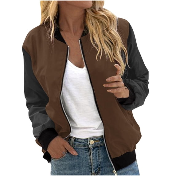 Admvng Womens Bomber Jacket Long Sleeve Side Pocket Lightweight Casual Baseball Coat