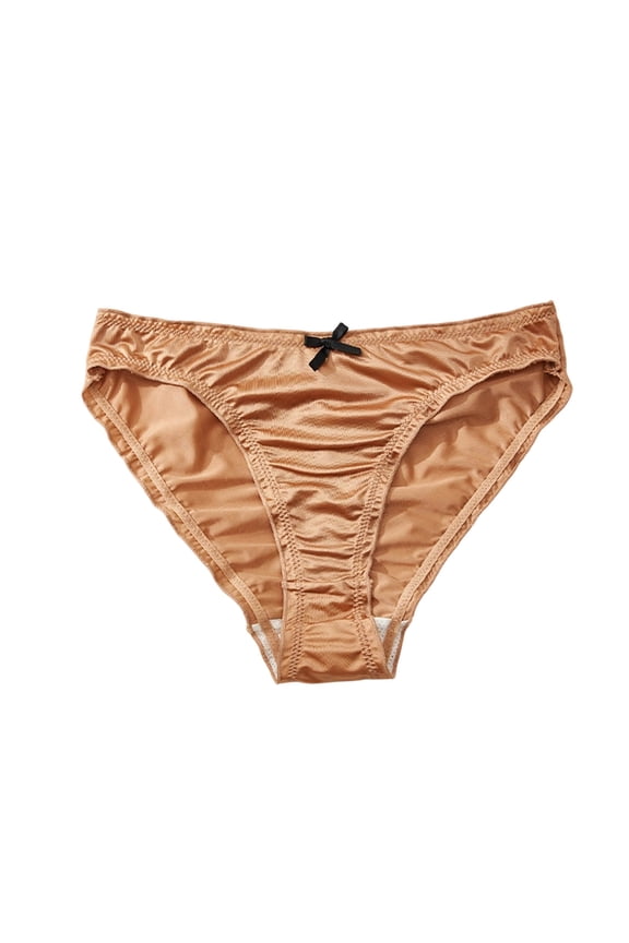 Womens Brief Satin Bow Soft Scalloped Lace Trim Panties