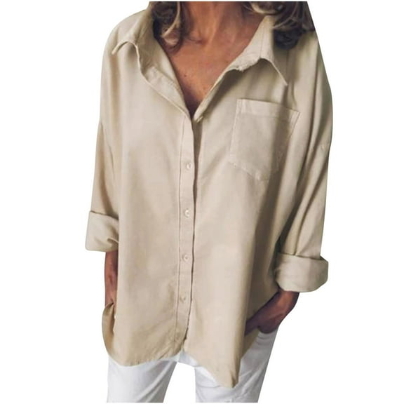 Admvng Womens Button Down Shirt Casual Long Sleeve Blouse Loose Tops Shirt M-4XL