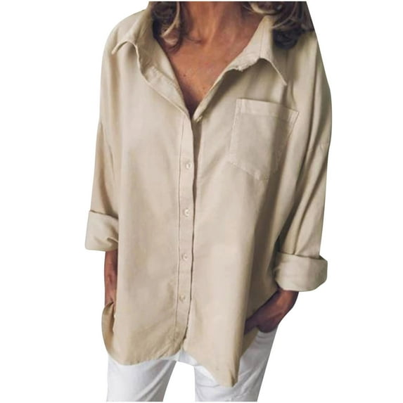 Admvng Womens Button Down Shirt Casual Long Sleeve Blouse Loose Tops Shirt M-4XL
