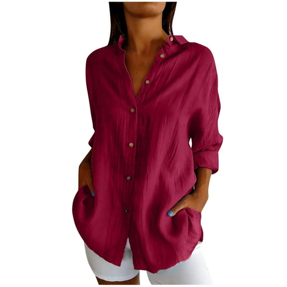 Admvng Womens Button Down Shirt Fashion Turndown Collar Button Long Sleeve Casual Blouse S-5XL