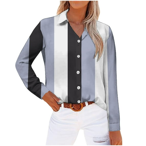 Admvng Womens Button Down Shirt Long Sleeved Regular Casual Printed Lapel Button Up Shirt S-3XL