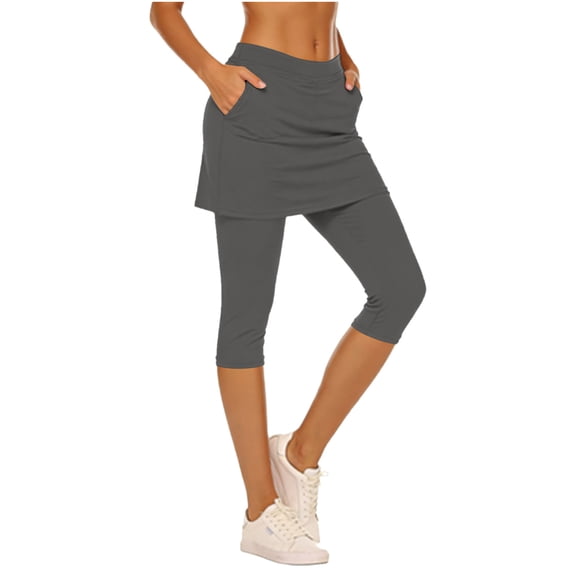 Admvng Womens Capri Leggings High Waist 2-in-1 Cropped Yoga Tennis Pants