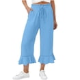 thumbnail image 1 of Admvng Womens Capri Pants Casual Elastic Drawstring Waist Ruffle Ruffle Cropped Pants with Pockets, 1 of 7