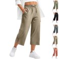 thumbnail image 1 of Admvng Womens Capri Pants Casual High Waist Lightweight Wide Leg Cropped Pants with Pockets S-2XL, 1 of 8