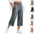 thumbnail image 1 of Admvng Womens Capri Pants Casual High Waist Lightweight Wide Leg Cropped Pants with Pockets S-2XL, 1 of 8