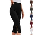 thumbnail image 1 of Admvng Womens Capri Pants Casual Summer Stretch Pants Bottom Slits Design with Buttons Trim S-3XL, 1 of 8