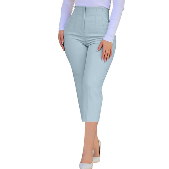 Admvng Womens Capri Pants Slim Fit Solid Basic Business Cropped Trousers