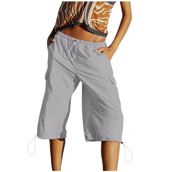 Admvng Womens Capri Pants Summer Comfortable Solid Elastic Waist Fashion Casual Shorts Pants S-2XL