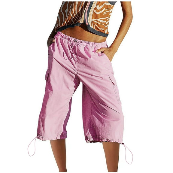 Admvng Womens Capri Pants Summer Comfortable Solid Elastic Waist Fashion Casual Shorts Pants S-2XL