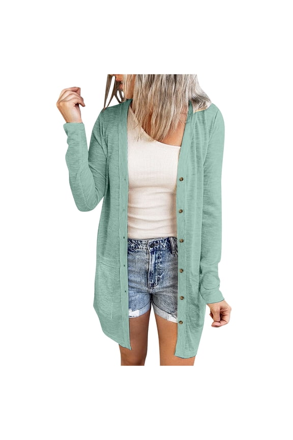 Womens Cardigan Button Down Midi Long Sleeve Lightweight Open Front Duster Knit Sweater Cover Up for Spring Fall Daily Casual Wear