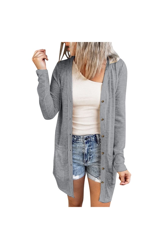 Womens Cardigan Button Down Midi Long Sleeve Lightweight Open Front Duster Knit Sweater Cover Up for Spring Fall Daily Casual Wear