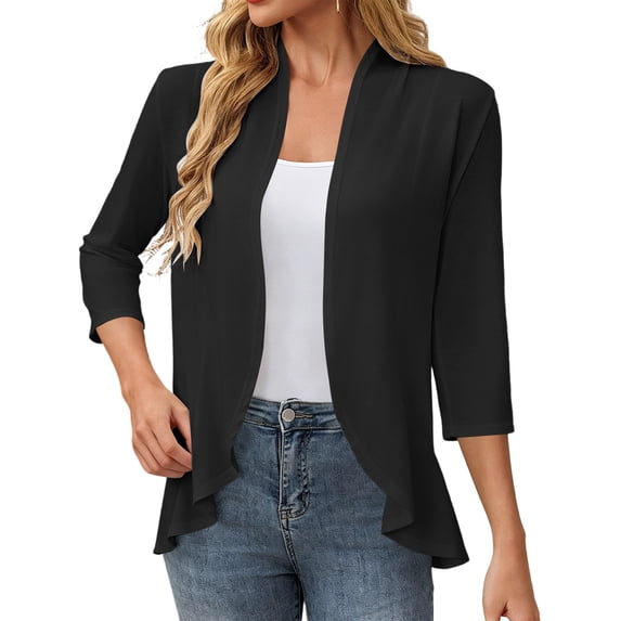 Admvng Womens Cardigan Waterfall Open Front Short Sleeve Pocket Irregular Hem Lightweight Summer Office Cover Up Shrug