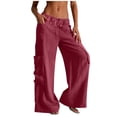 thumbnail image 1 of Admvng Womens Cargo Linen Pants Wide Leg Drawstring Waist Casual Summer with Pockets, 1 of 5