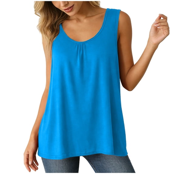 Admvng Womens Casual Comfortable Solid Sleeveless Round Neck Flowy Tank Top