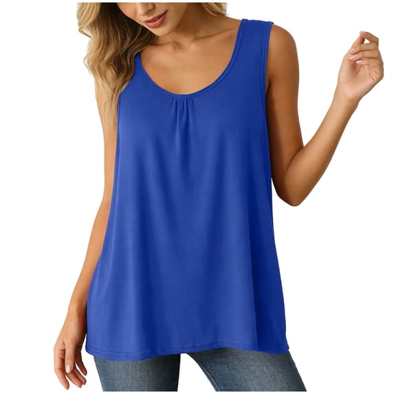 Admvng Womens Casual Comfortable Solid Sleeveless Round Neck Flowy Tank Top