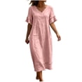 thumbnail image 1 of Admvng Womens Casual Dress Short Sleeve Pockets V Neck Flowy Summer Linen Dress, 1 of 9