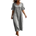 thumbnail image 1 of Admvng Womens Casual Dress Short Sleeve Pockets V Neck Flowy Summer Linen Dress, 1 of 9