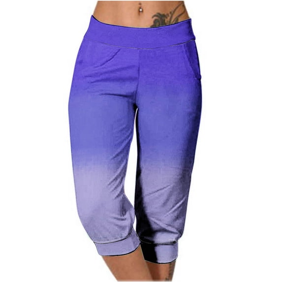 Admvng Womens Casual Gradient Cropped Joggers High Waist Loungewear Summer Casual Plus Size Capri Pants