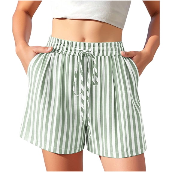 Admvng Womens Casual Striped Shorts Drawstring Waist Everyday Wear