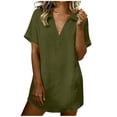 thumbnail image 1 of Admvng Womens Cotton Dress V-Neck Solid Collared Short Sleeve Casual Comfortable Dresses with Pockets, 1 of 8