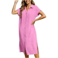 thumbnail image 1 of Admvng Womens Cotton Dresses Collar Button-Down Slits Casual Stretchy Summer Basic Dress, 1 of 8