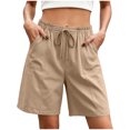 thumbnail image 1 of Admvng Womens Cotton Linen Textured Casual Shorts Elastic Drawstring Waist Solid Summer Shorts with Side Pockets, 1 of 6