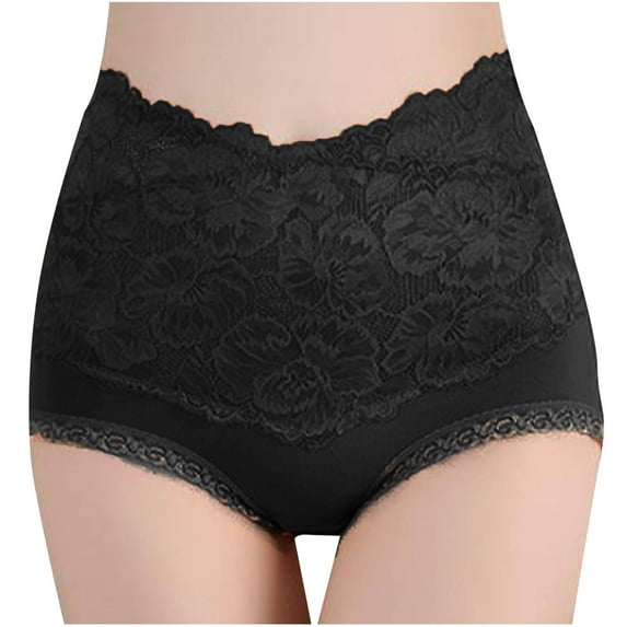 Admvng Womens Cotton Underwear Solid Color Lace Flower High Waist High Elasticity Large Size The Abdomen Lift Buttocks Briefs, Size M-3XL