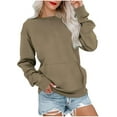 thumbnail image 1 of Admvng Womens Crew Neck Sweatshirt Long Sleeve Casual Pullover with Front Pocket, 1 of 5