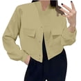 thumbnail image 1 of Admvng Womens Cropped Jacket Stand Collar Button Down Balloon Long Sleeve Pocket Lightweight Casual Short Coat, 1 of 6