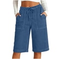 thumbnail image 1 of Admvng Womens Denim Shorts Elastic Waist Drawstring Casual Shorts with Pockets, 1 of 7
