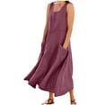 thumbnail image 1 of Admvng Womens Dress Cotton Linen Plus Size Sleeveless Pocket Casual Flowy Summer Dress, 1 of 6