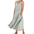 thumbnail image 1 of Admvng Womens Dress Cotton Linen Plus Size Sleeveless Pocket Casual Flowy Summer Dress, 1 of 6