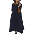 thumbnail image 1 of Admvng Womens Dress Cotton Linen Short Sleeve Button Casual Flowy Summer Dress, 1 of 6