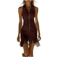 thumbnail image 1 of Admvng Womens Dress Fringe Hem Collared Sleeveless Front Zipper Summer Going Out Dress, 1 of 7