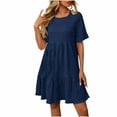 thumbnail image 1 of Admvng Womens Dress Ruffle Sleeve Tiered Round Neck Casual Flowy Summer Vacation Dress, 1 of 6