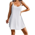 thumbnail image 1 of Admvng Womens Dress Solid Round Neck Sleeveless Double Spaghetti Strap Casual Comfortable Beach Dresses, 1 of 8